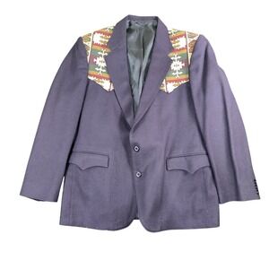 Vintage Circle S Jacket Mens 46R Navy Western Wool Southwestern Yoke USA 90s